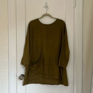 Elizabeth Suzann Long Sleeve Harper Tunic in Midweight Linen in Olive